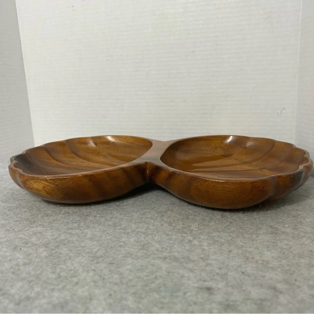 Large Vintage Monkey Pod Tray Two Section Brown Philippines Unique Design
